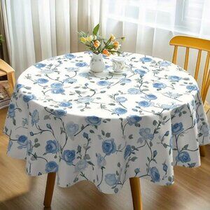 NWT French Vintage Blue Roses 61" Round Polyester Tablecloth
